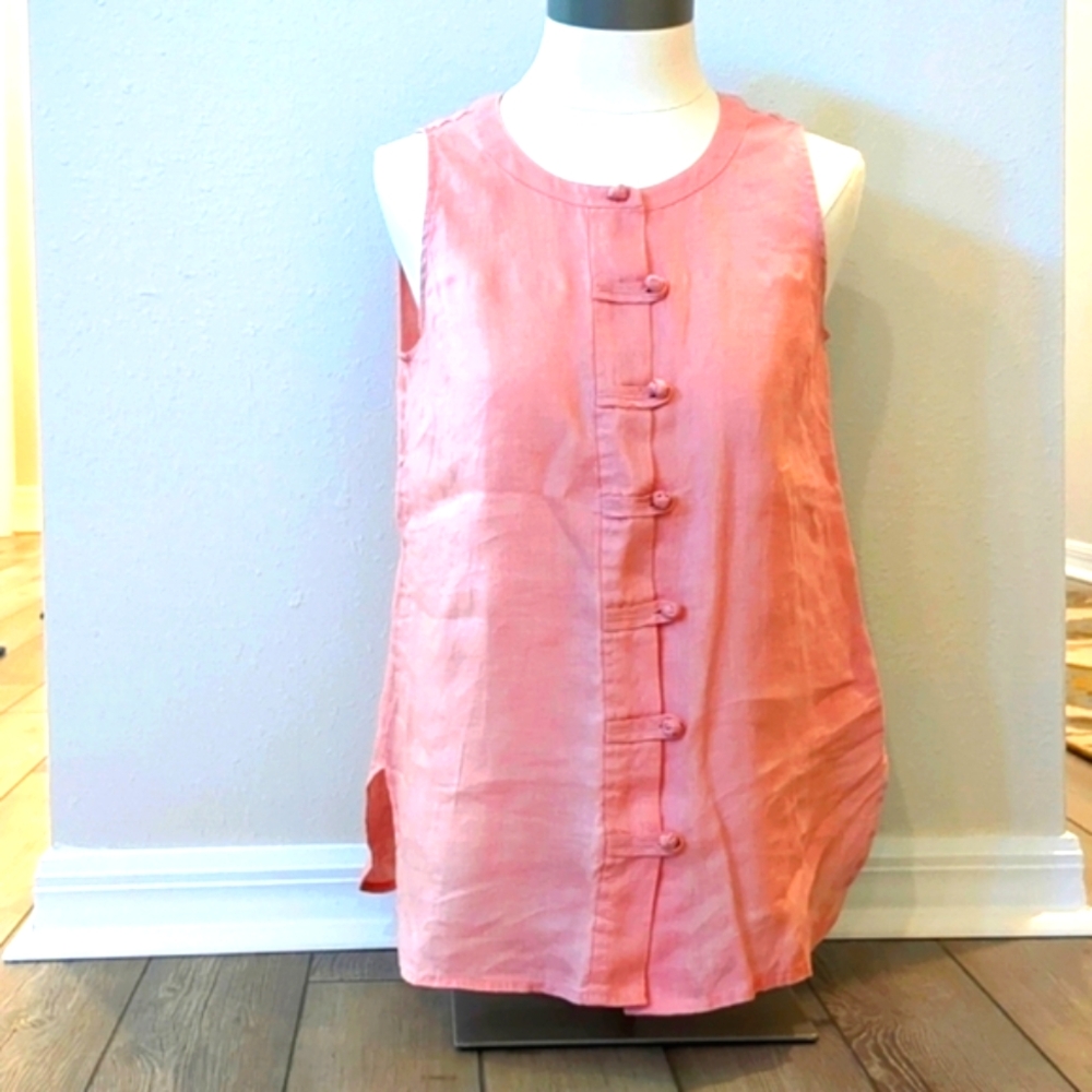 JJill Linen Top With Knotted Button Details